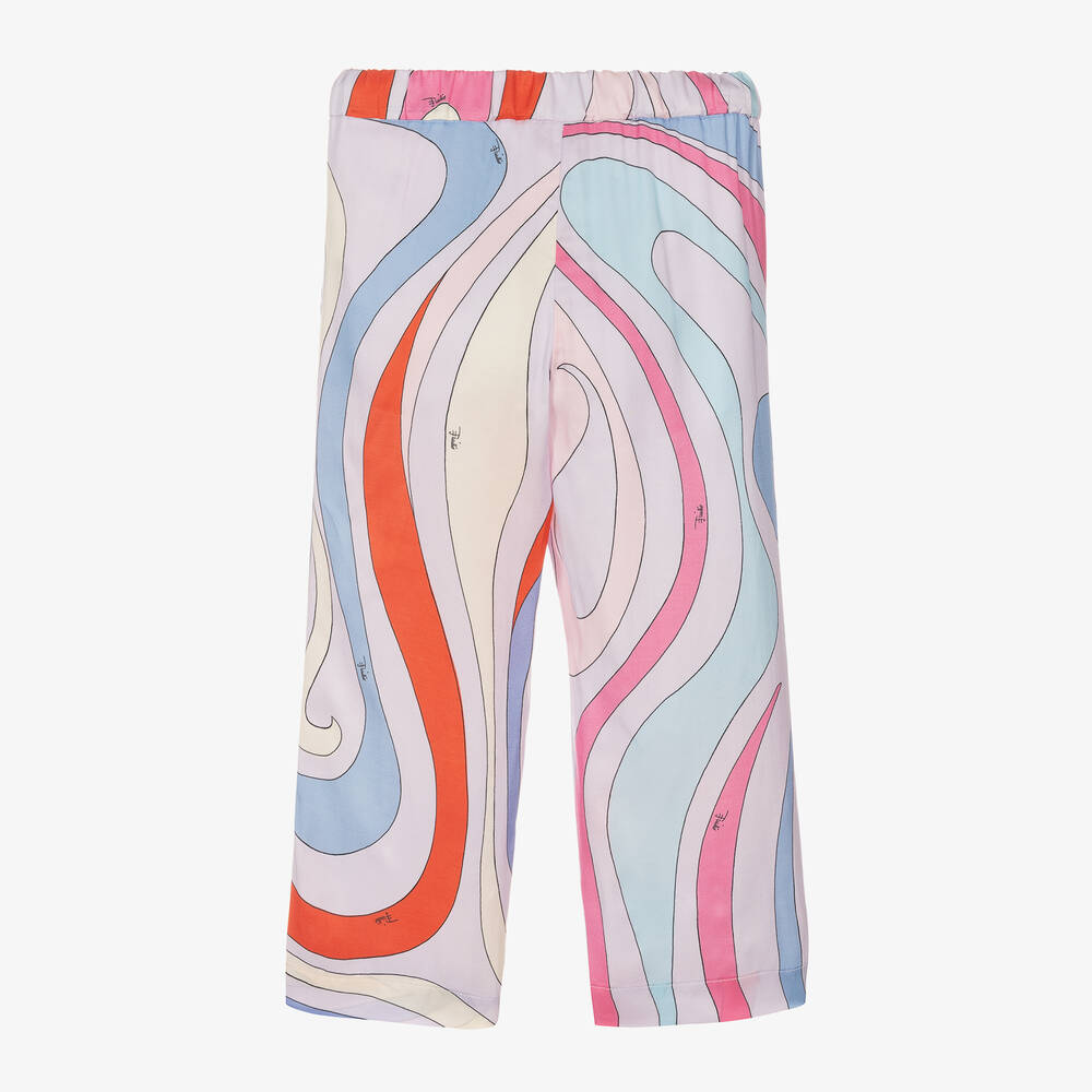 PUCCI-Широкие розовые брюки с принтом Iride для девочек | Childrensalon Outlet