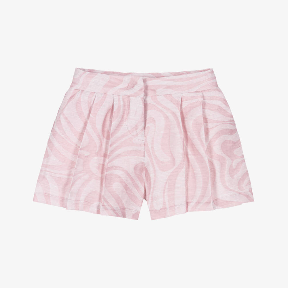 PUCCI-Girls Pink Linen Blend Marmo Print Shorts | Childrensalon Outlet
