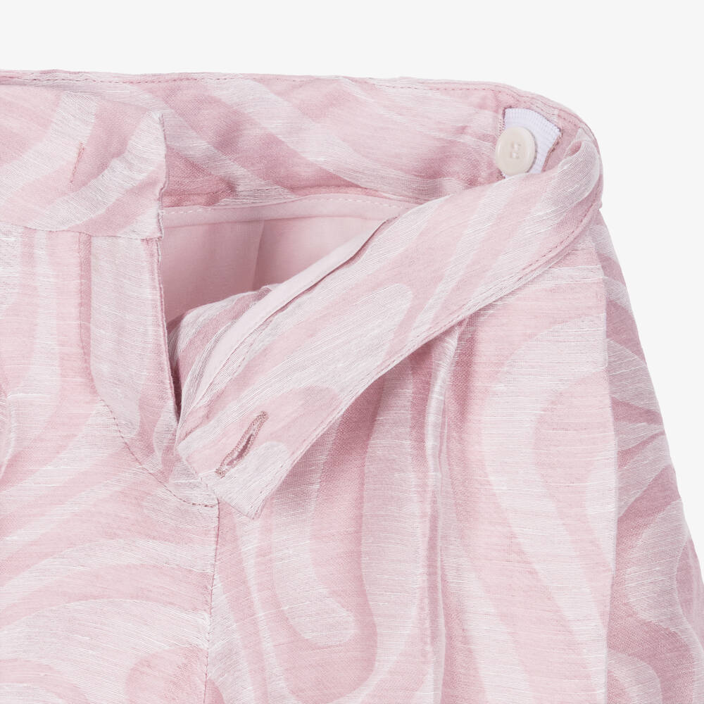 PUCCI-Girls Pink Linen Blend Marmo Print Shorts | Childrensalon Outlet