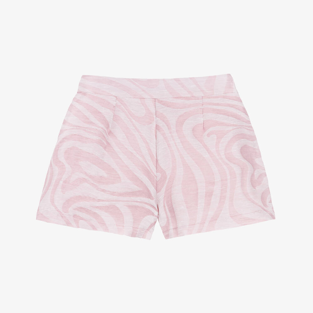 PUCCI-Girls Pink Linen Blend Marmo Print Shorts | Childrensalon Outlet