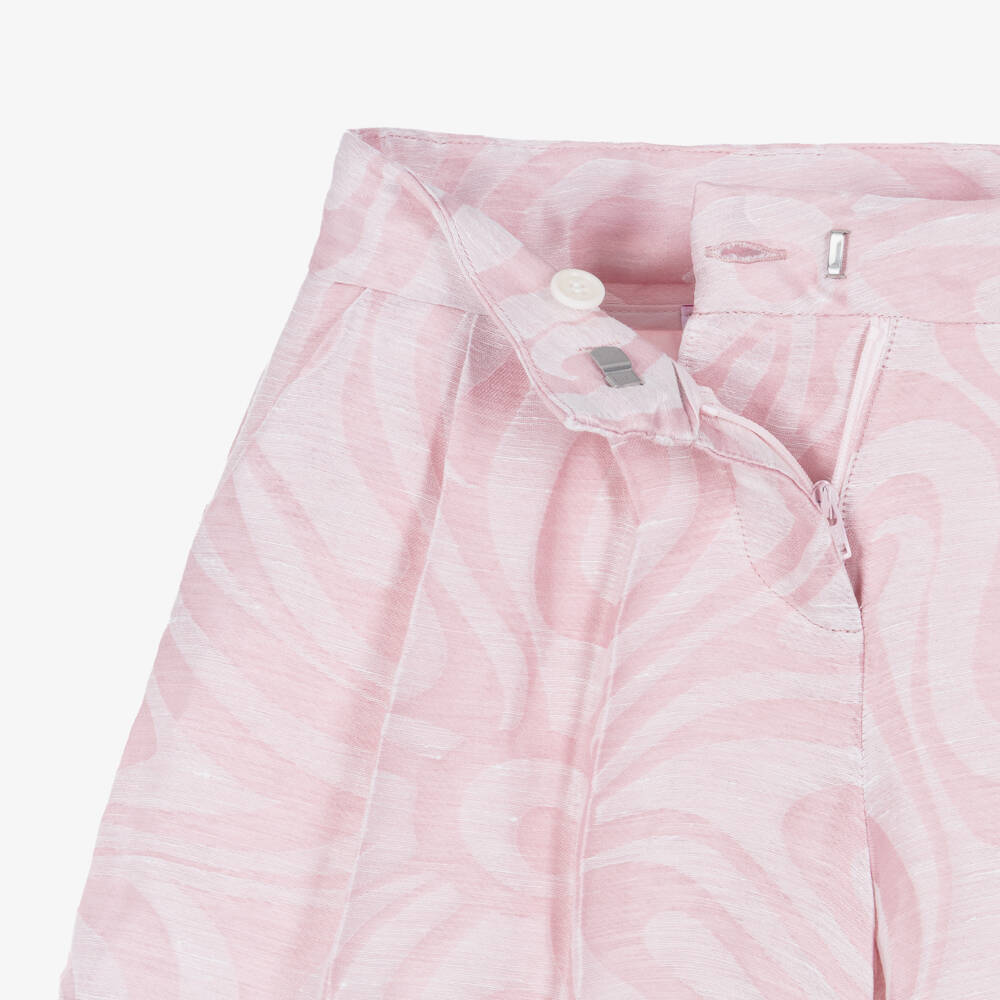 PUCCI-Girls Pink Linen Blend Marmo Print Shorts | Childrensalon Outlet