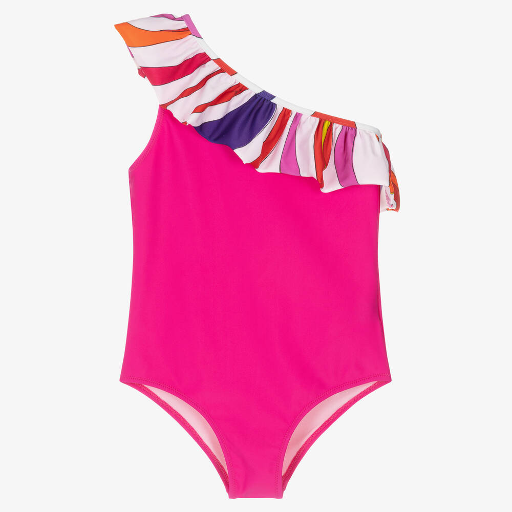 PUCCI-Girls Pink Marmo Frill Swimsuit | Childrensalon Outlet