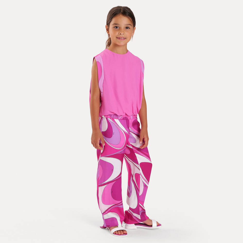 PUCCI-Girls Pink Marmo Print Wide Leg Trousers | Childrensalon Outlet
