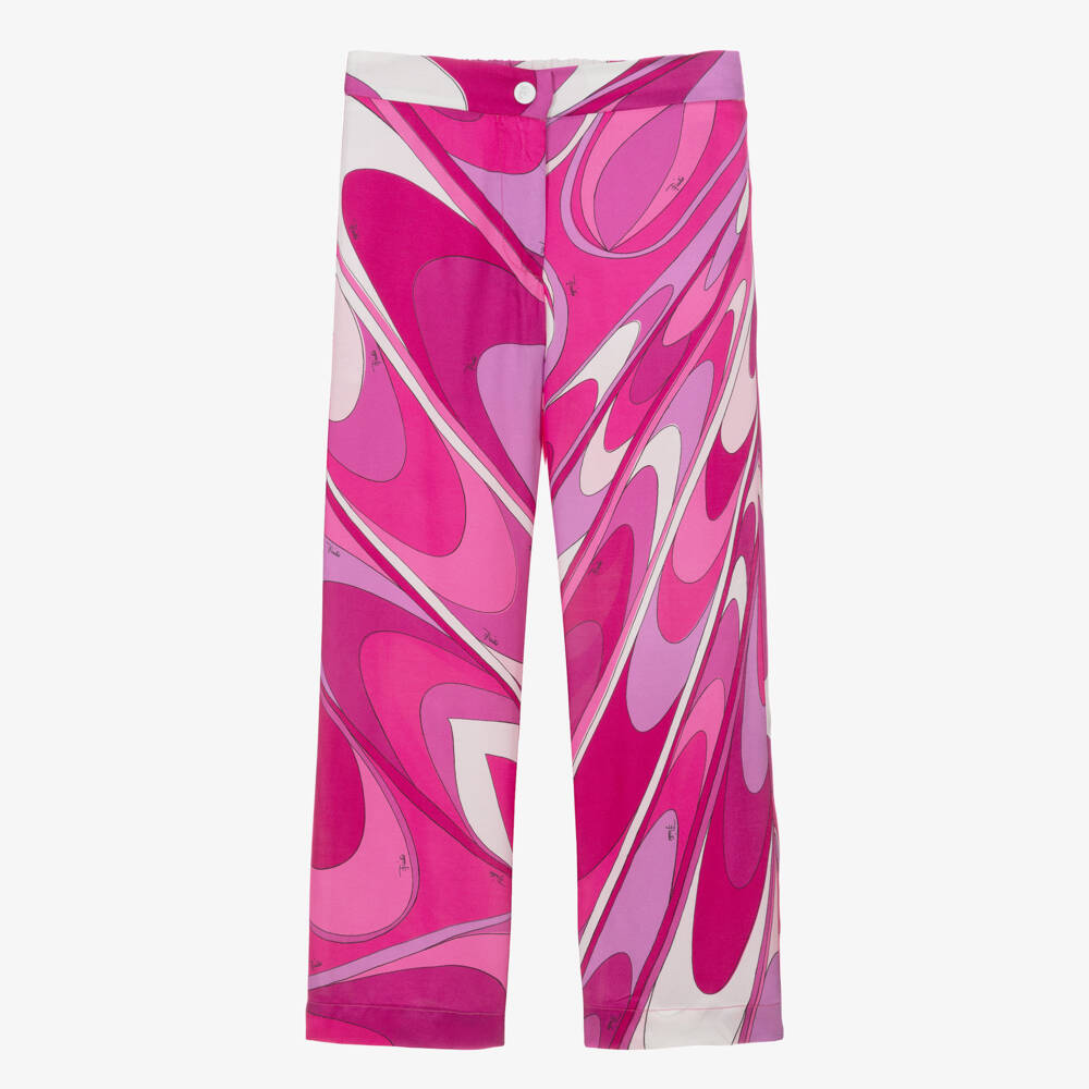 PUCCI-Girls Pink Marmo Print Wide Leg Trousers | Childrensalon Outlet