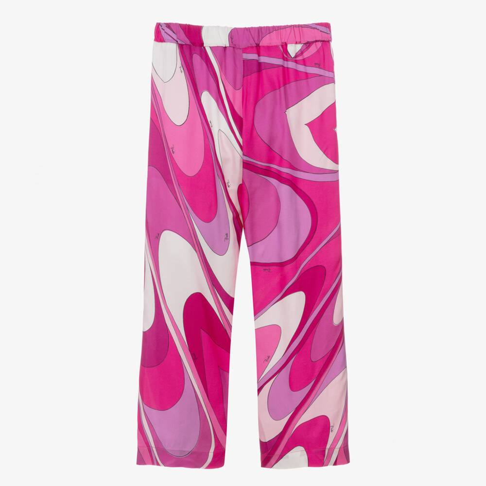 PUCCI-Girls Pink Marmo Print Wide Leg Trousers | Childrensalon Outlet