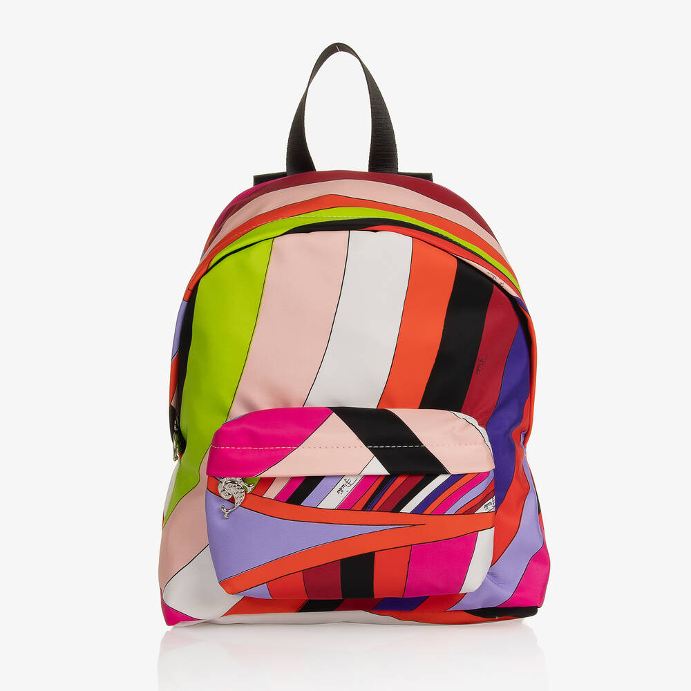 PUCCI - حقيبة ظهر لون زهري بطبعة ملونة للبنات (31 سم) | Childrensalon