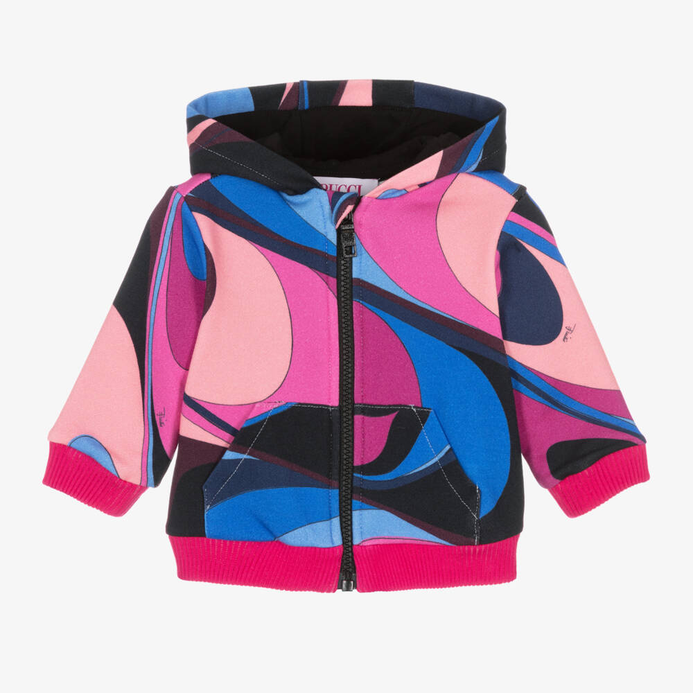 PUCCI-Girls Pink Onde Zip Hoodie | Childrensalon Outlet