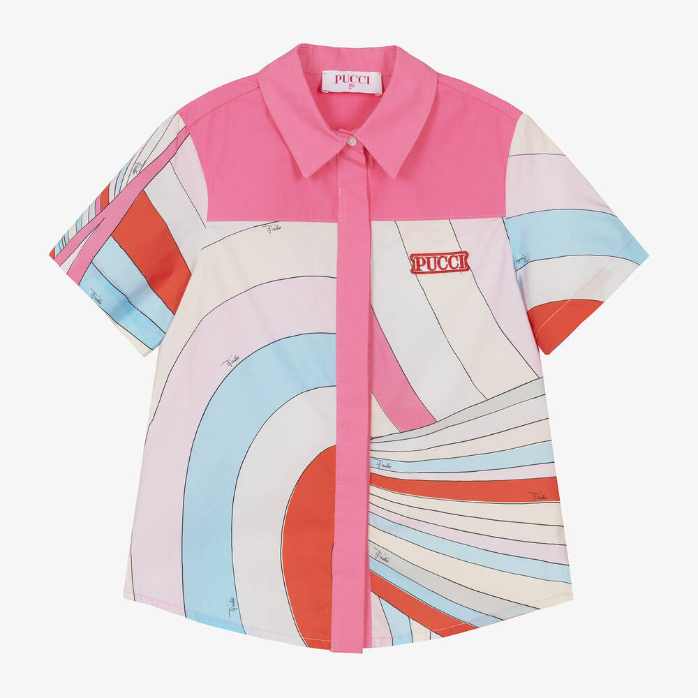 PUCCI-Розовая рубашка из органического хлопка с принтом Iride для девочек | Childrensalon Outlet
