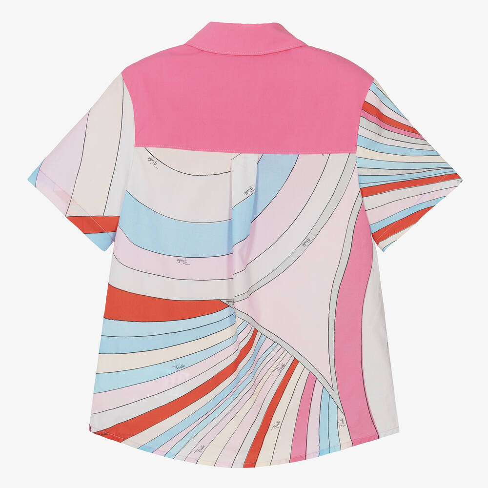 بوتشي-قميص قطن بوبلين لون زهري للبنات | Childrensalon Outlet