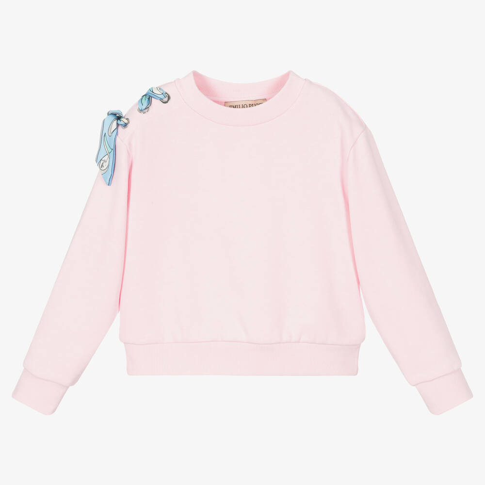 PUCCI - Girls Pink Organic Cotton Sweatshirt | Childrensalon