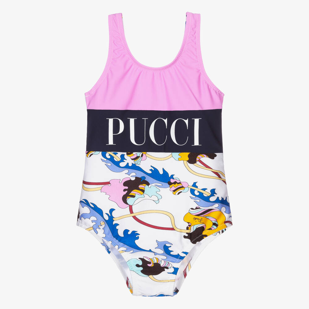 PUCCI - Розовый купальник с принтом Ranuncoli для девочек | Childrensalon
