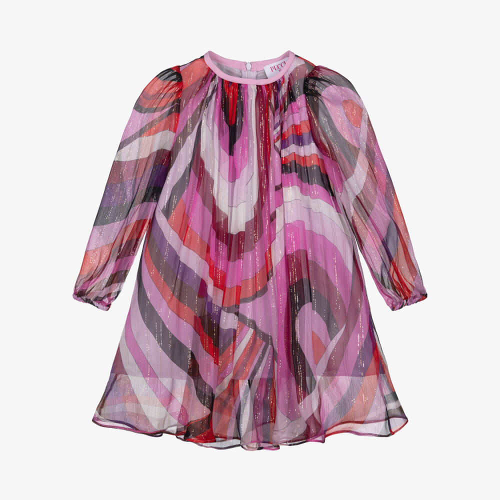 PUCCI-Шелковое шифоновое платье розового цвета для девочек | Childrensalon Outlet