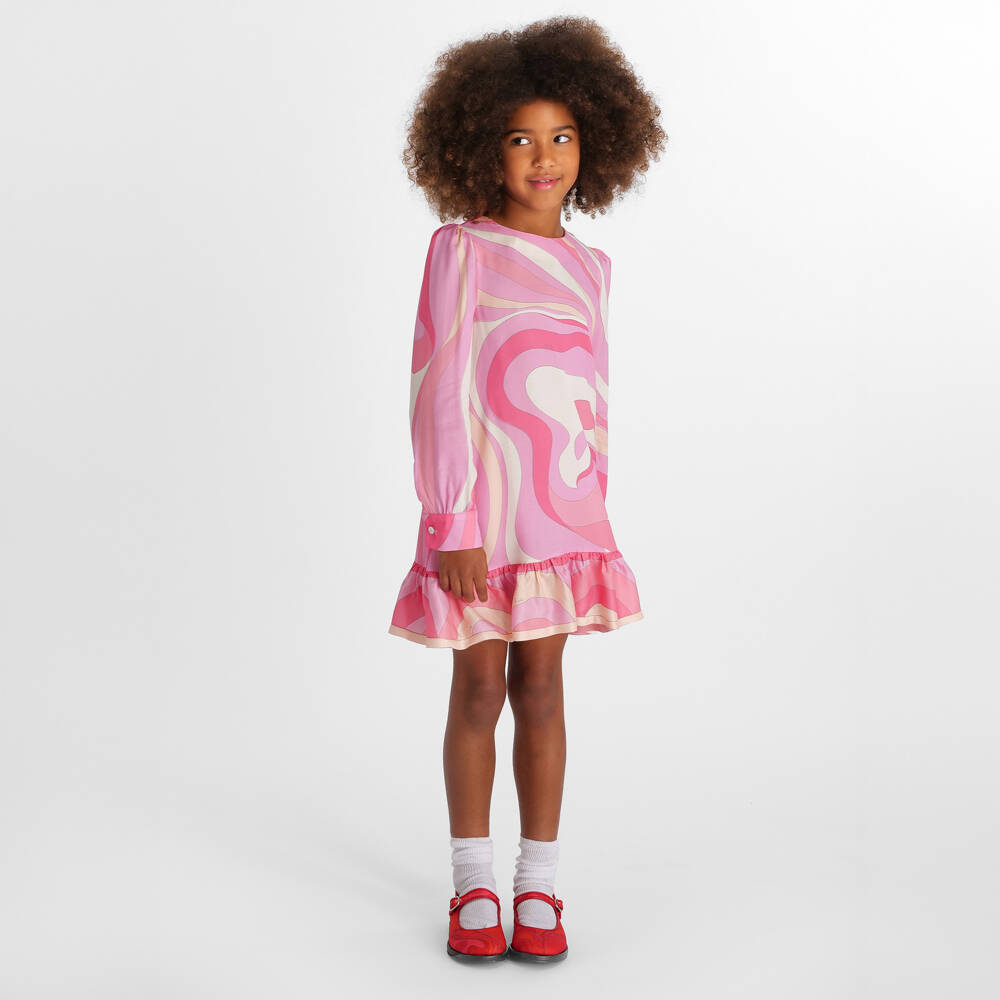 PUCCI-Платье с длинными рукавами розовое с узором для девочек | Childrensalon Outlet