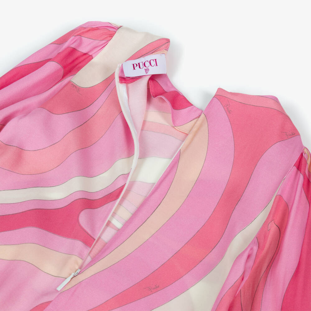 PUCCI-Платье с длинными рукавами розовое с узором для девочек | Childrensalon Outlet