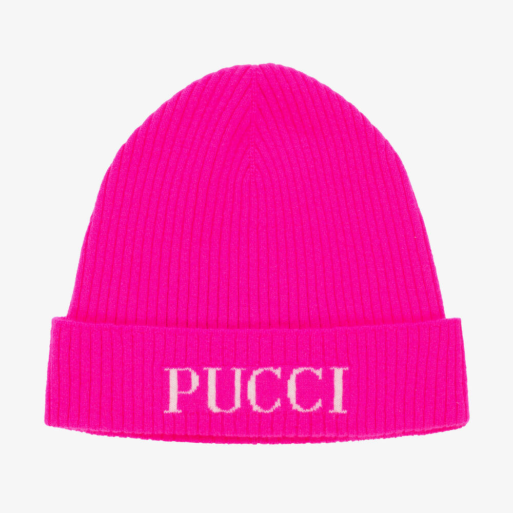 PUCCI - Girls Pink Wool Knit Beanie Hat | Childrensalon