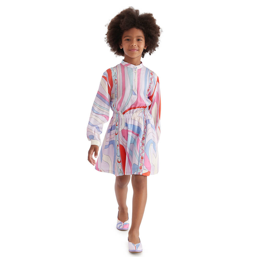 PUCCI-Girls Purple Viscose Marmo Print Dress | Childrensalon Outlet