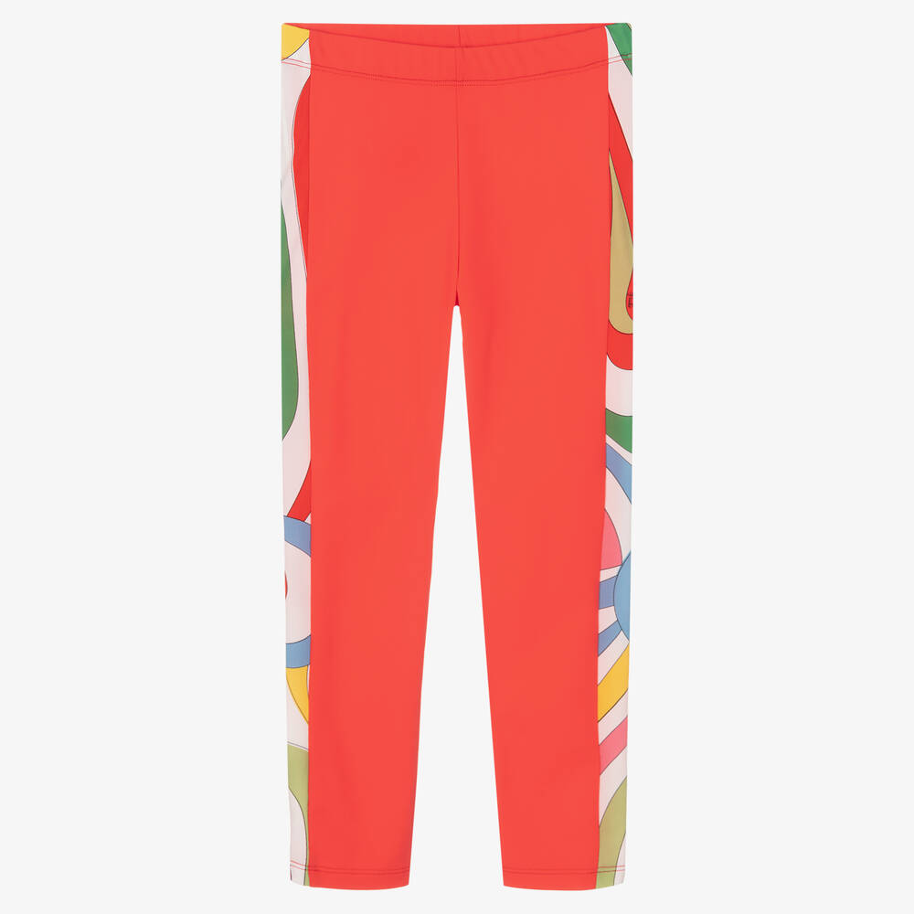 PUCCI - Girls Red Marmo Print Trim Leggings | Childrensalon