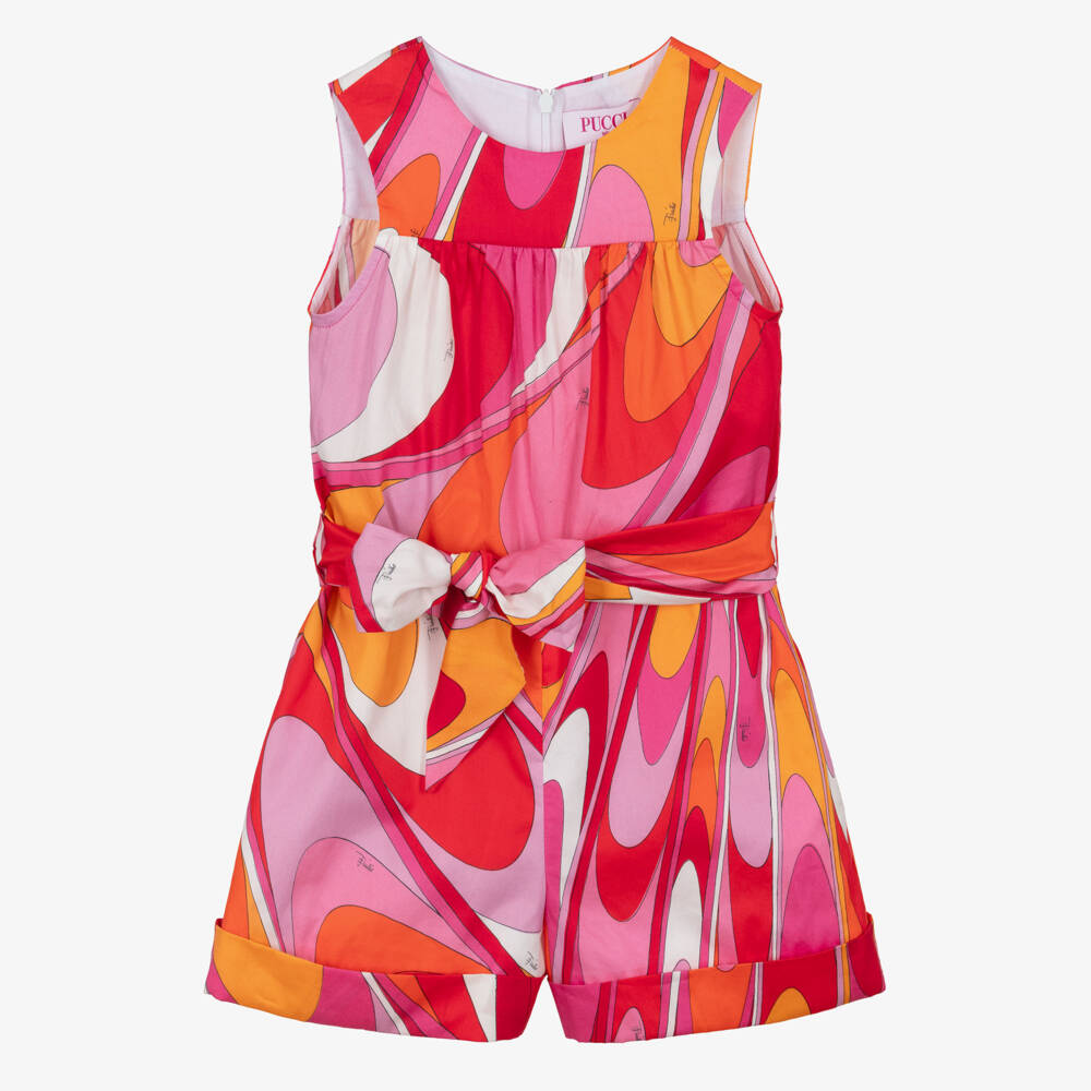PUCCI-Оранжевый и розовый комбинезон с принтом для девочек | Childrensalon Outlet