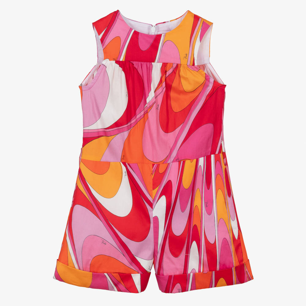 PUCCI-Оранжевый и розовый комбинезон с принтом для девочек | Childrensalon Outlet