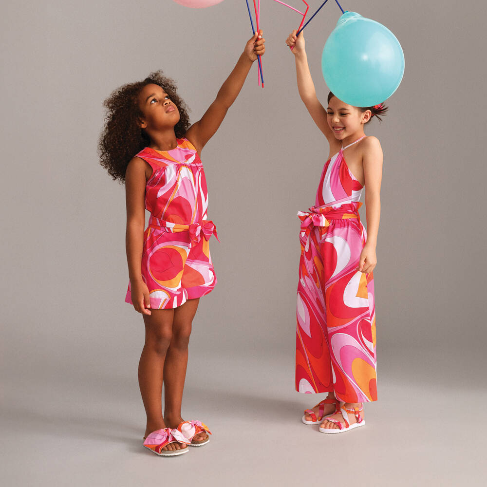 PUCCI-Оранжевый и розовый комбинезон с принтом для девочек | Childrensalon Outlet