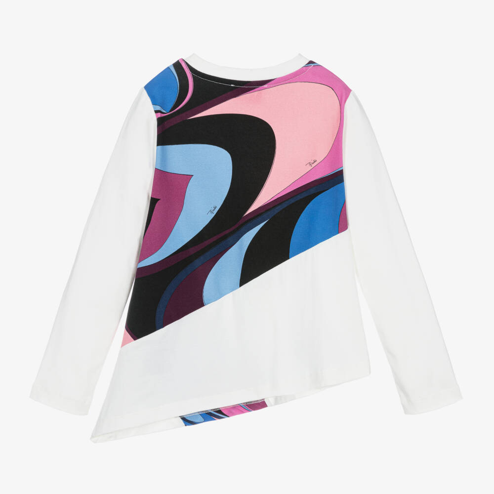 PUCCI-Girls White Asymmetric Print Top | Childrensalon Outlet