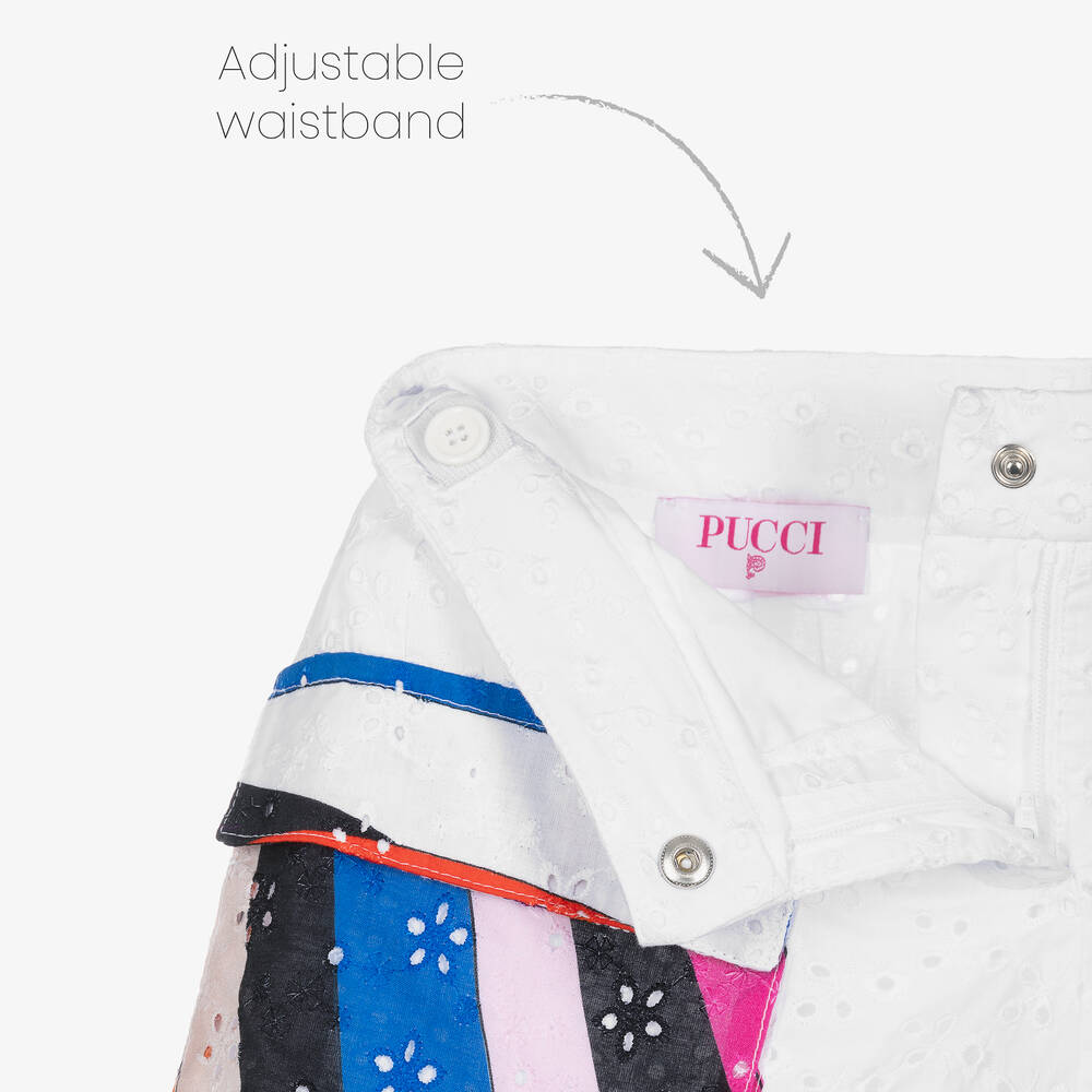 PUCCI-Girls White Broderie Anglaise Cotton Shorts | Childrensalon Outlet
