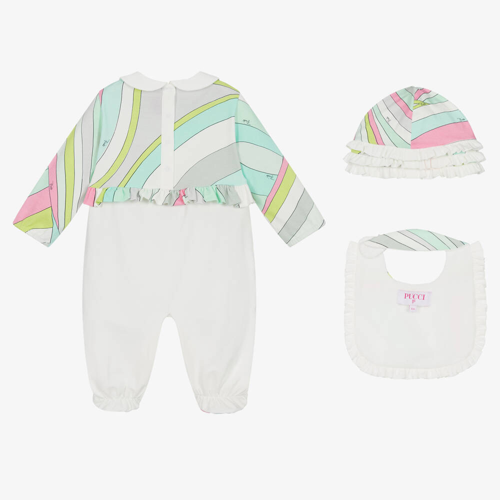 PUCCI-Girls White Cotton Iride Babysuit Set | Childrensalon Outlet