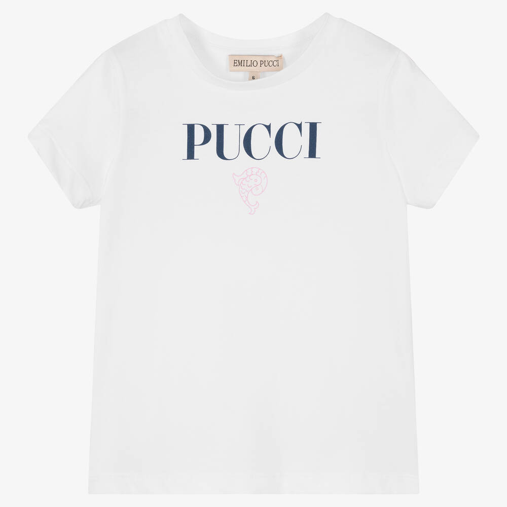 PUCCI - T-shirt blanc en coton fille  | Childrensalon