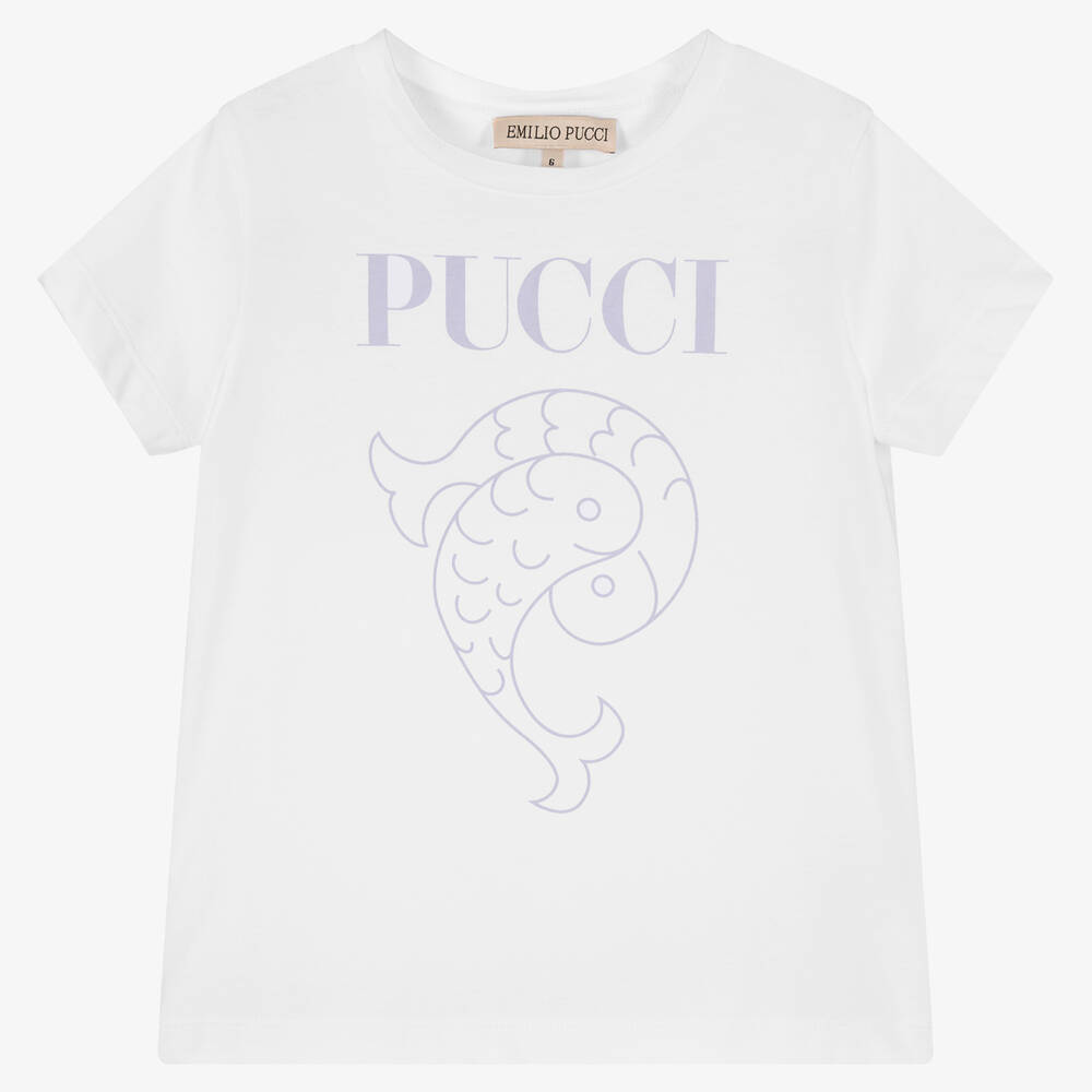 PUCCI - T-shirt blanc en coton fille | Childrensalon