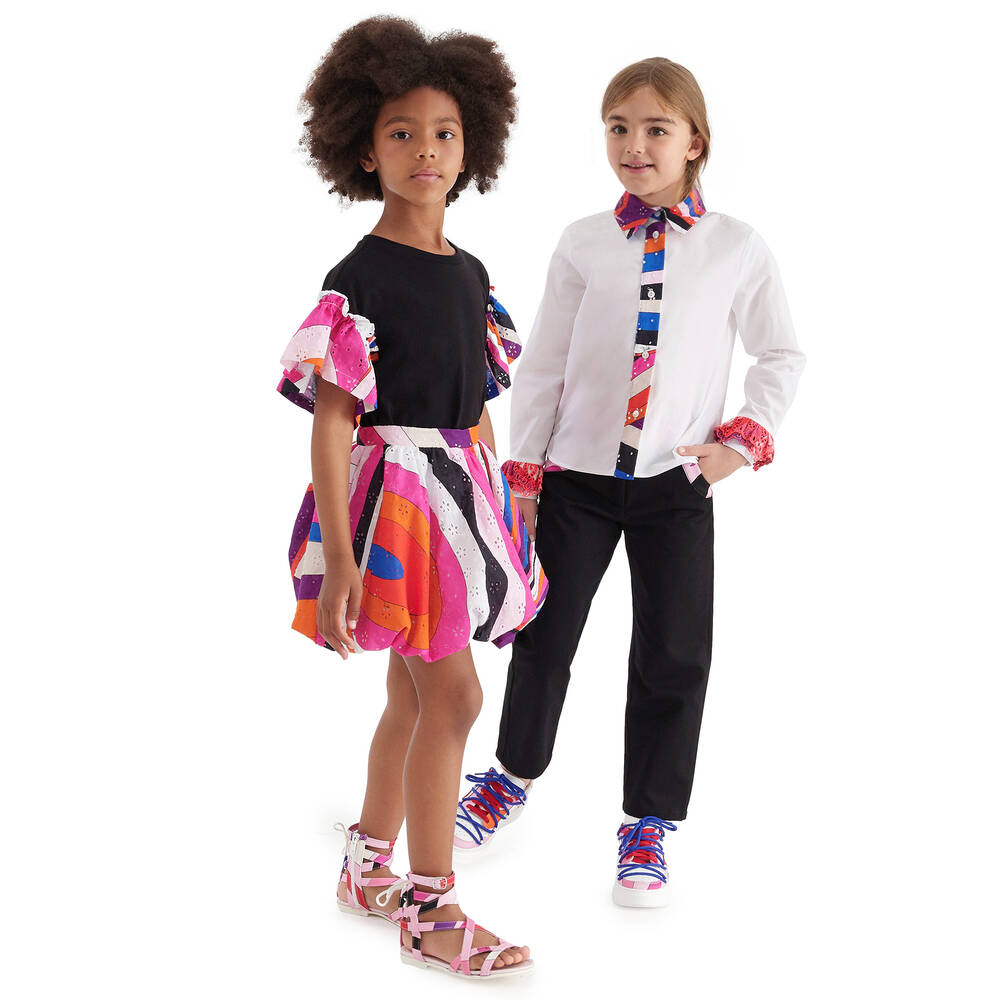 PUCCI-بلوزة قطن بوبلين لون أبيض للبنات | Childrensalon Outlet