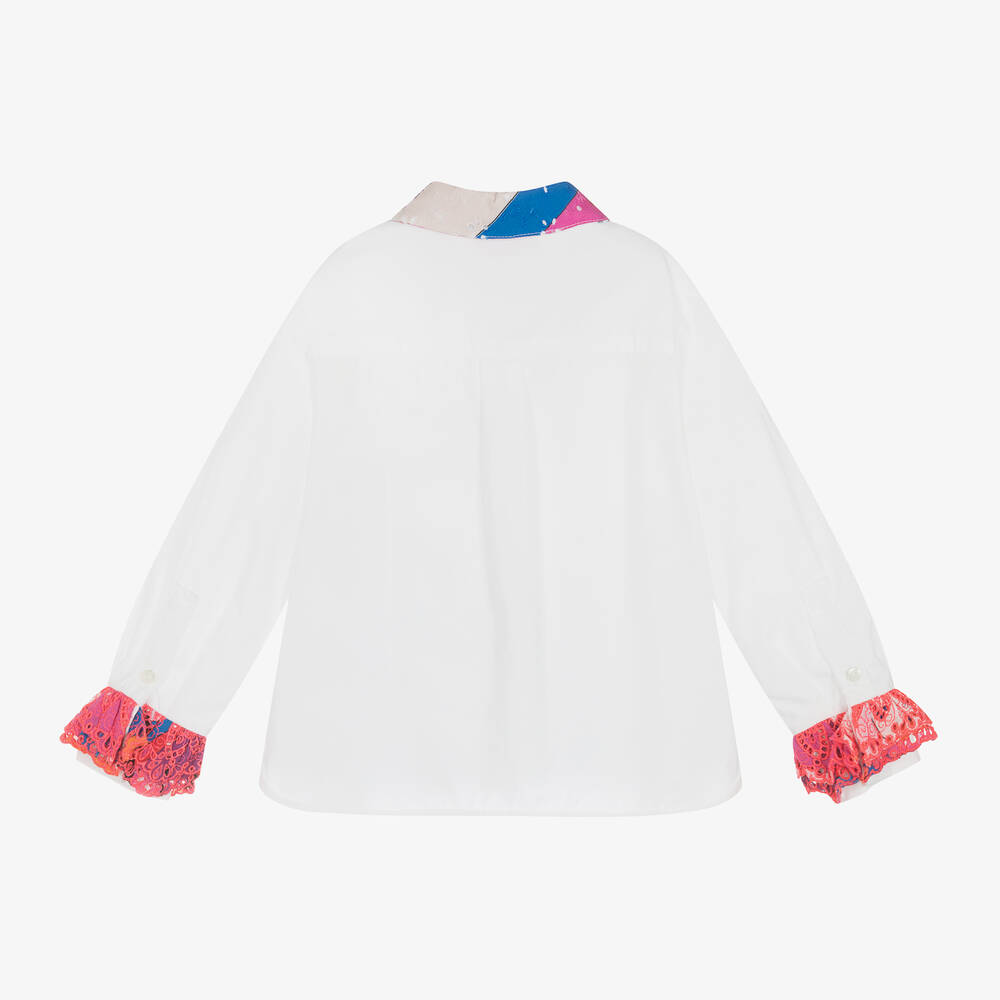 PUCCI-بلوزة قطن بوبلين لون أبيض للبنات | Childrensalon Outlet