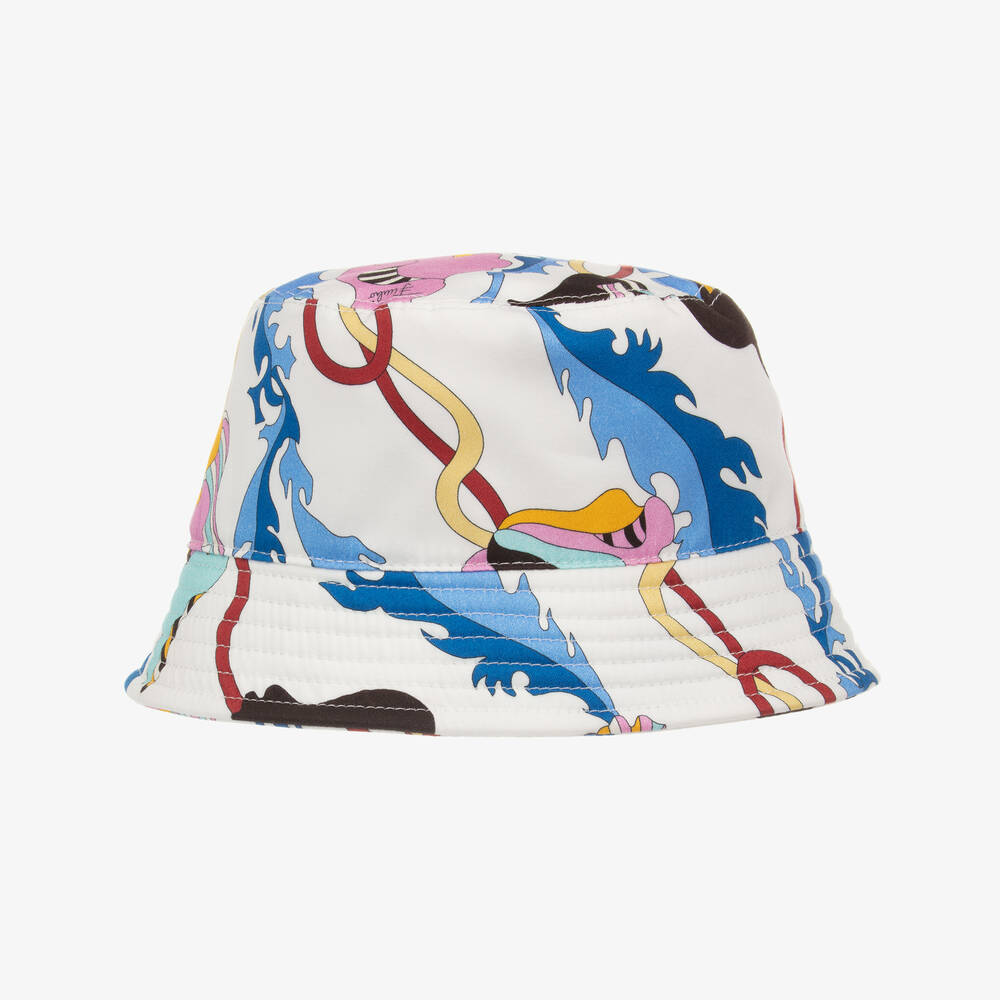 PUCCI - Girls White Cotton Ranuncoli Bucket Hat | Childrensalon