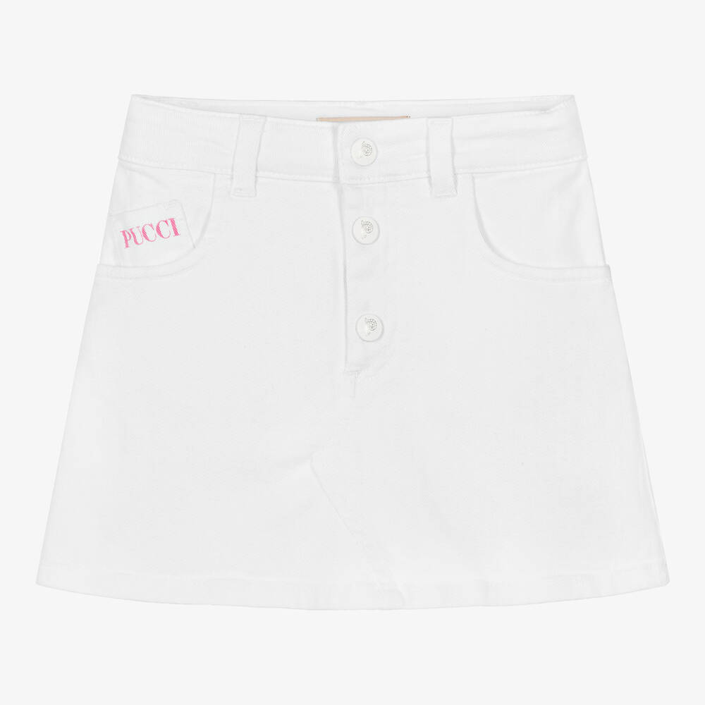PUCCI Girls White Denim Fish Logo Skirt Childrensalon Outlet