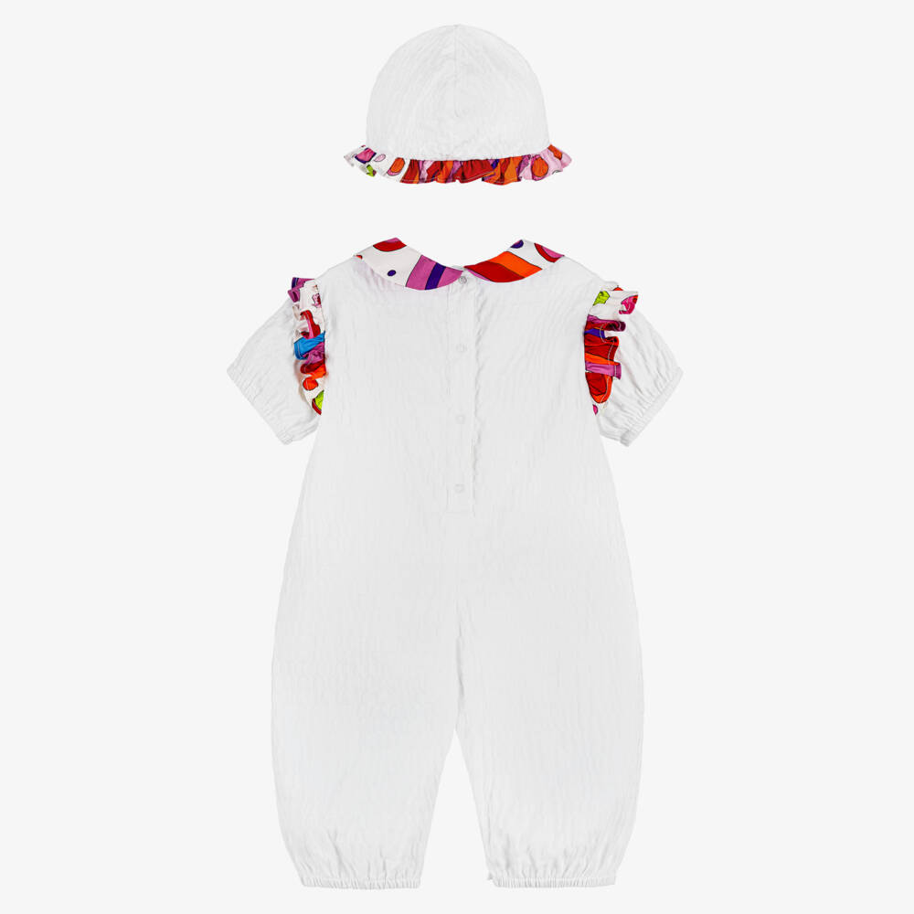 PUCCI-Girls White Fontane Shortie & Hat Set | Childrensalon Outlet