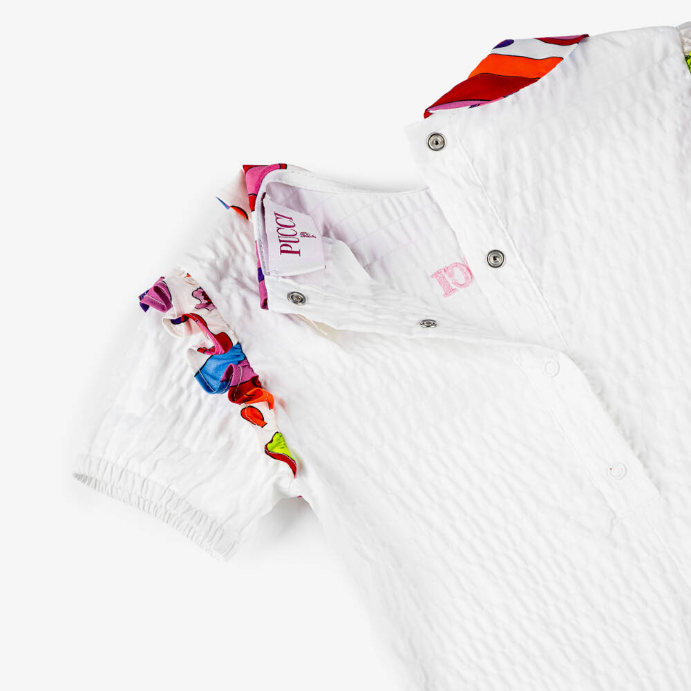 PUCCI-Girls White Fontane Shortie & Hat Set | Childrensalon Outlet