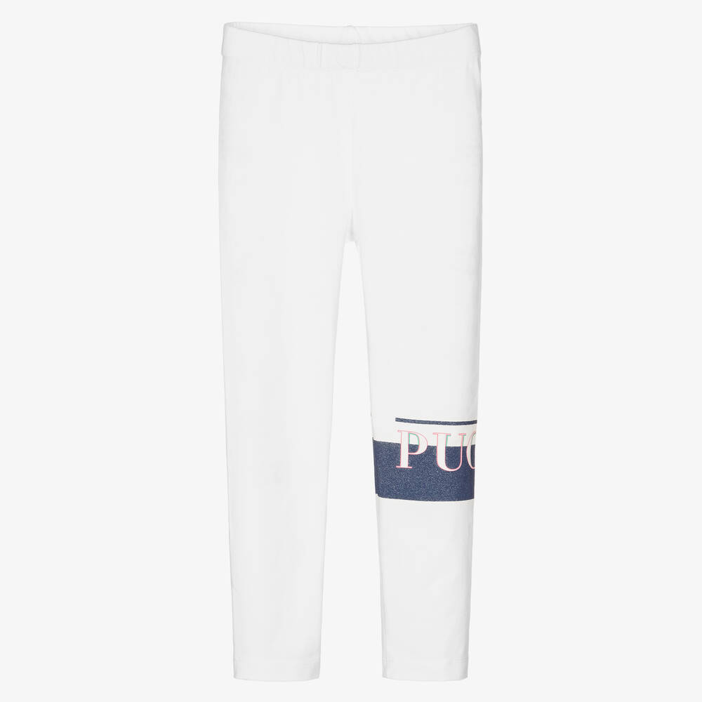 PUCCI-Girls White Logo Leggings | Childrensalon Outlet