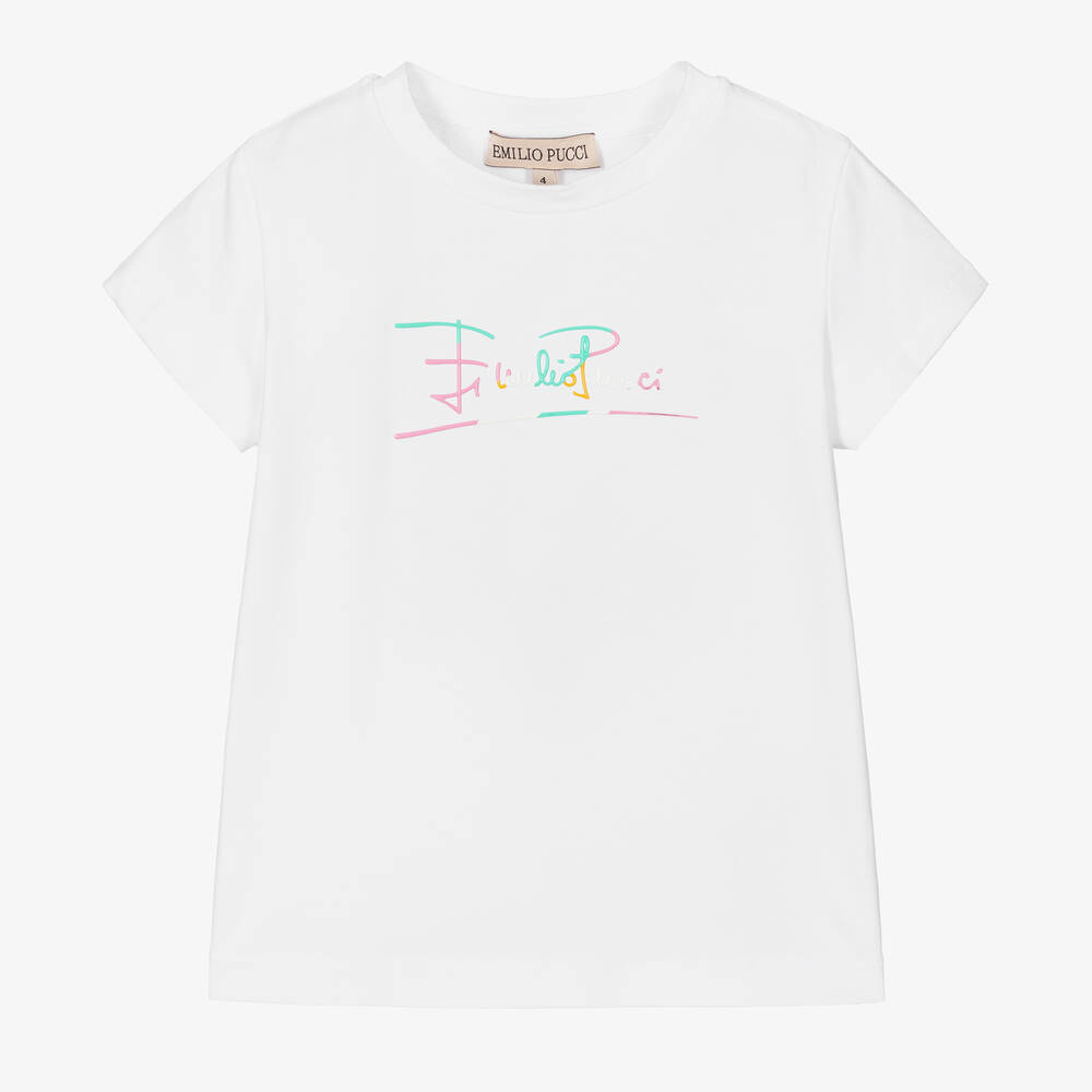 PUCCI-Girls White Logo T-Shirt | Childrensalon Outlet