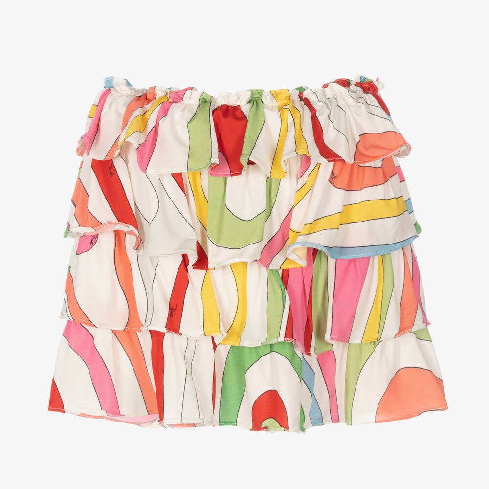 PUCCI - Белая многоярусная юбка с принтом Marmo | Childrensalon