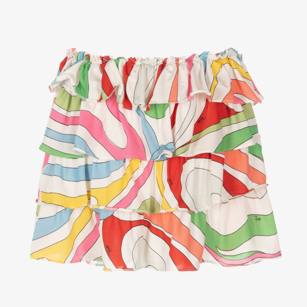 PUCCI-Girls White Marmo Print Layered Skirt | Childrensalon Outlet