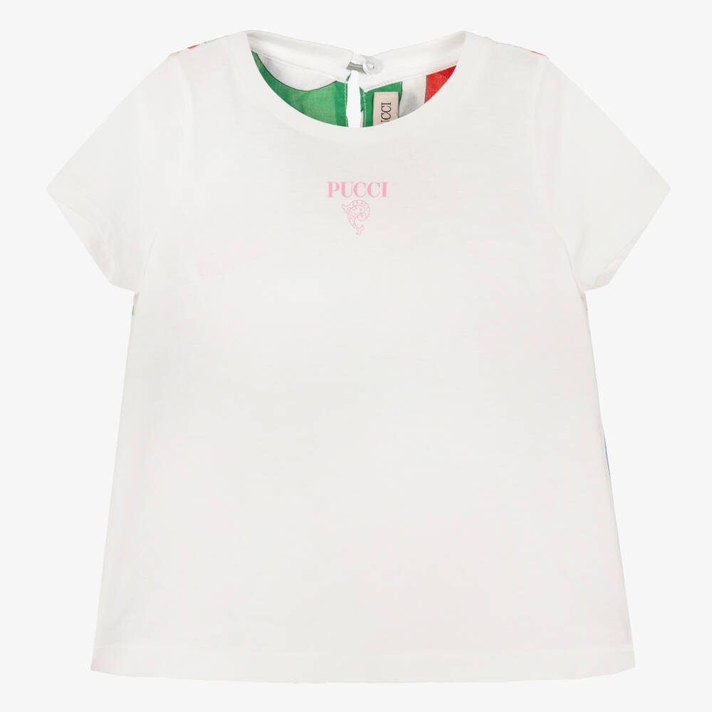 PUCCI - Girls White & Marmo Print T-Shirt | Childrensalon