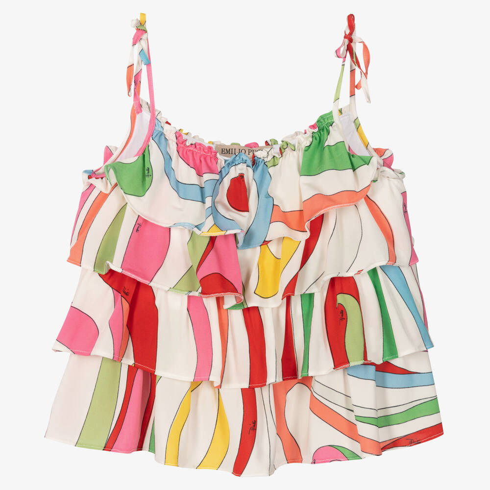 PUCCI - Girls White Marmo Print Top | Childrensalon