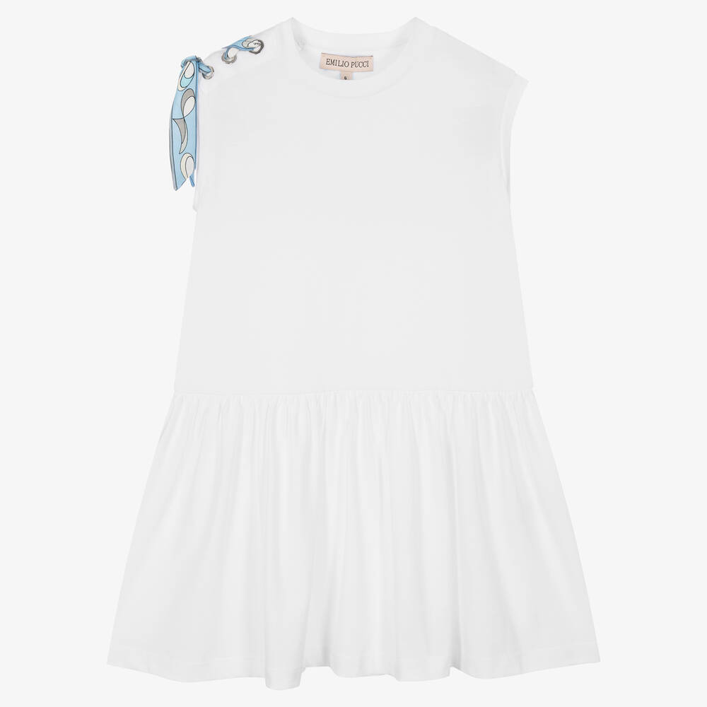 PUCCI - فستان تيشيرت قطن عضوي لون أبيض | Childrensalon