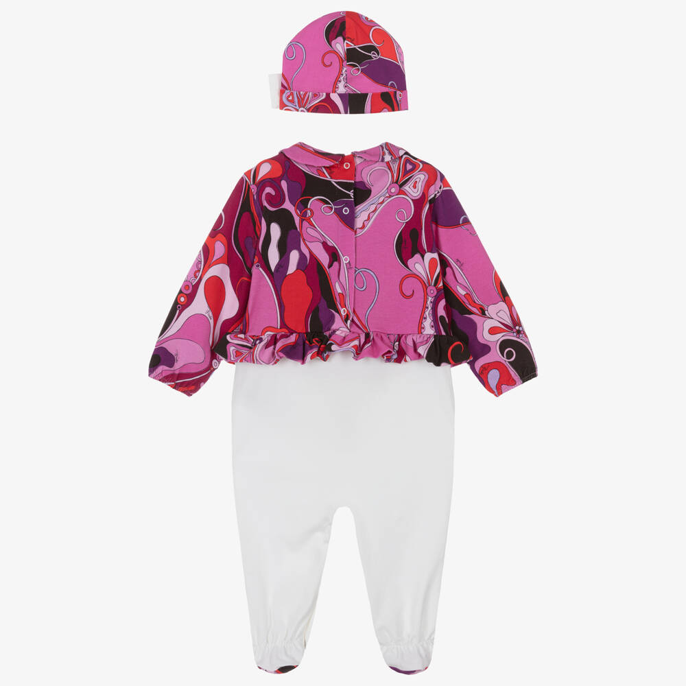 PUCCI-Girls White & Pink Cotton Orchidee Babygrow Gift Set | Childrensalon Outlet