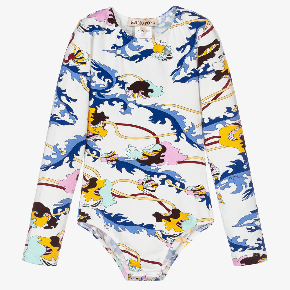 PUCCI-Girls White Ranuncoli Bodysuit | Childrensalon Outlet