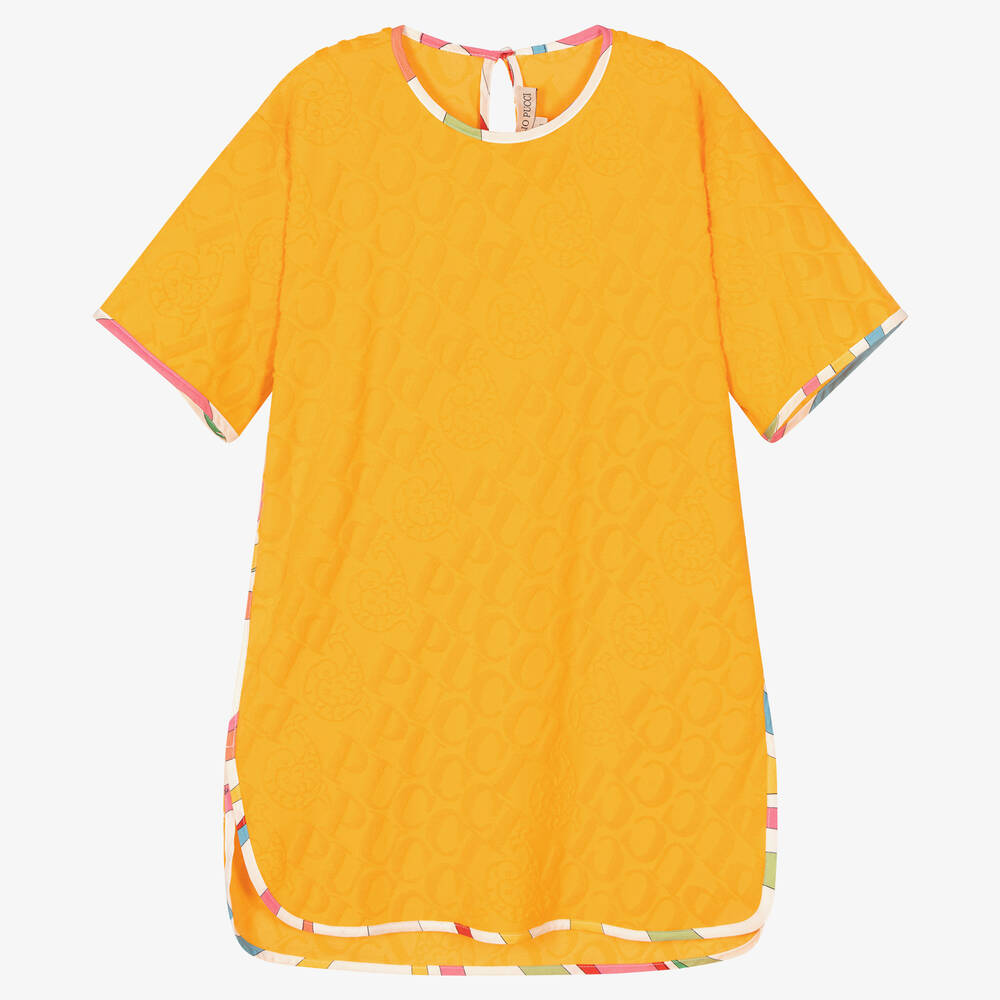 PUCCI - فستان قطن جيرسي لون أصفر بطبعة مارمو | Childrensalon