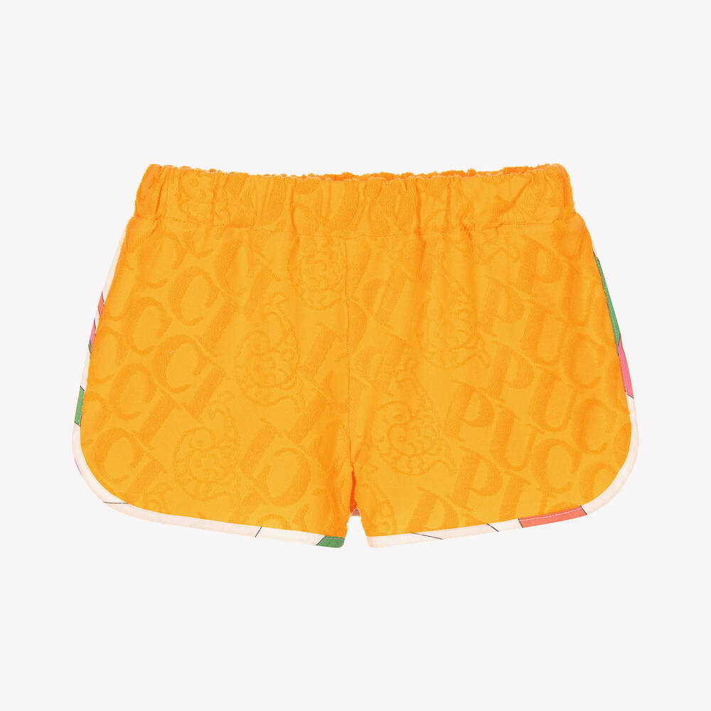 PUCCI - Girls Yellow Marmo Logo Jersey Shorts | Childrensalon
