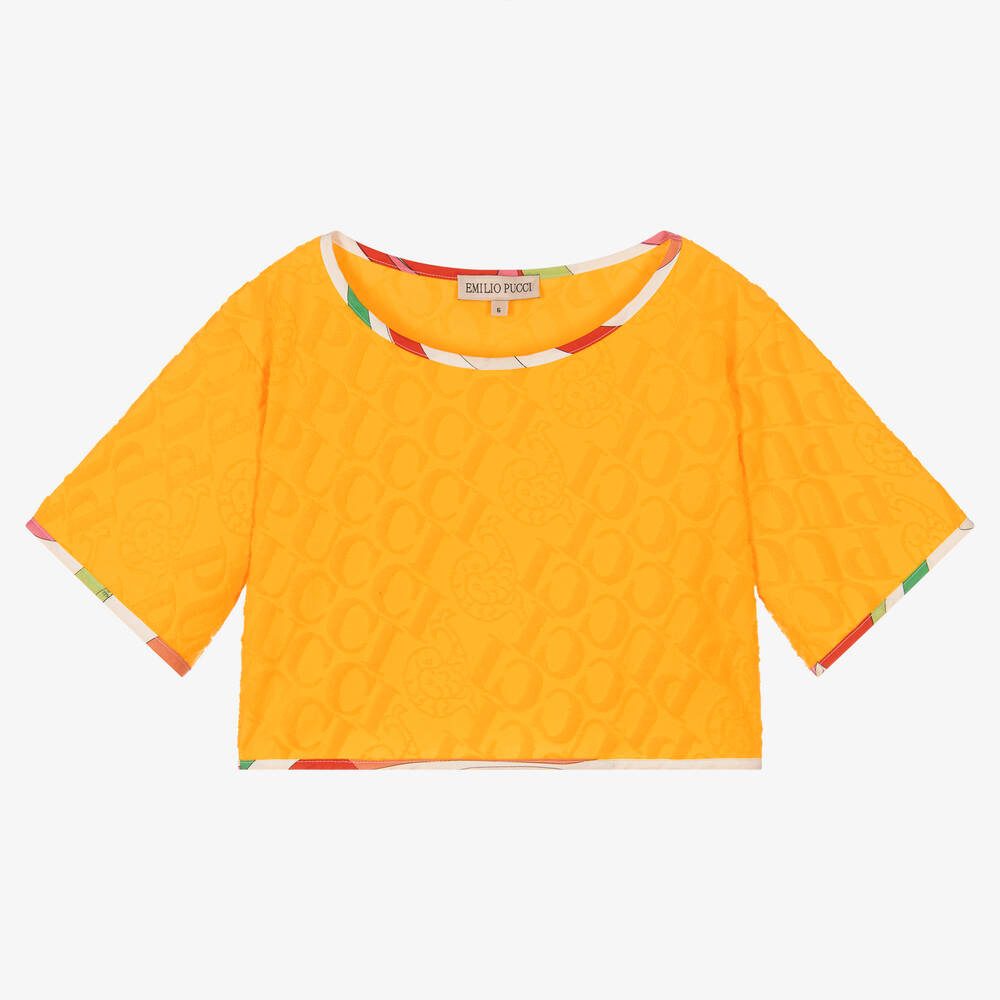 PUCCI - Girls Yellow Marmo Logo T-Shirt | Childrensalon