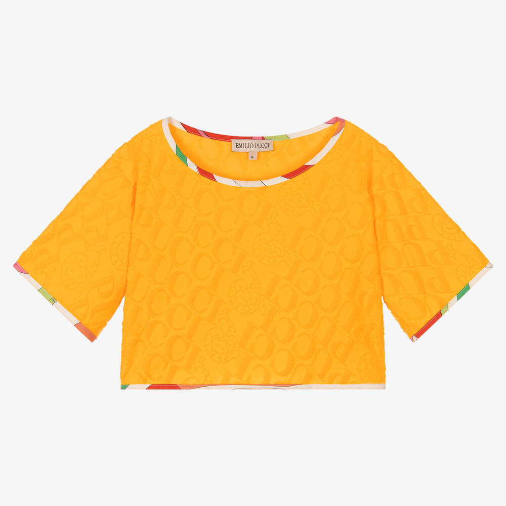 PUCCI-Girls Yellow Marmo Logo T-Shirt | Childrensalon Outlet