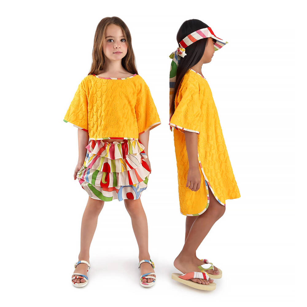PUCCI-Girls Yellow Marmo Logo T-Shirt | Childrensalon Outlet