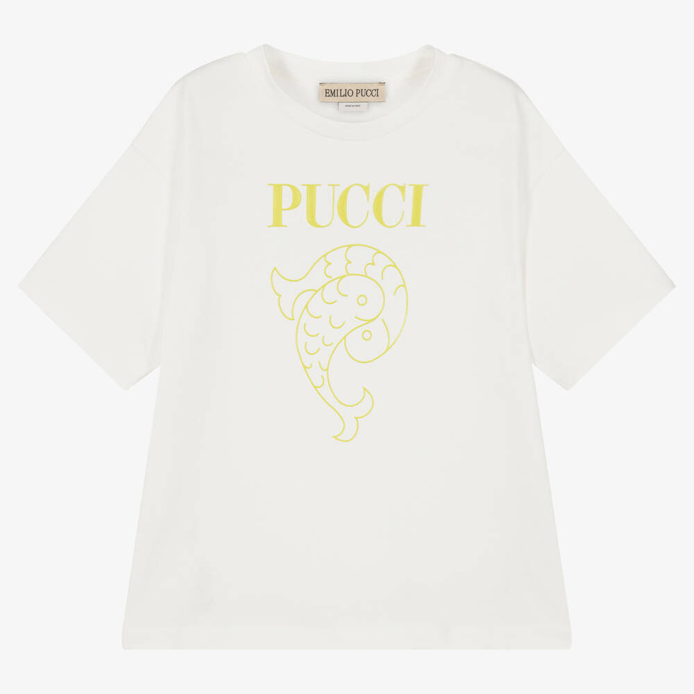 PUCCI - Ivory Cotton Logo T-Shirt | Childrensalon